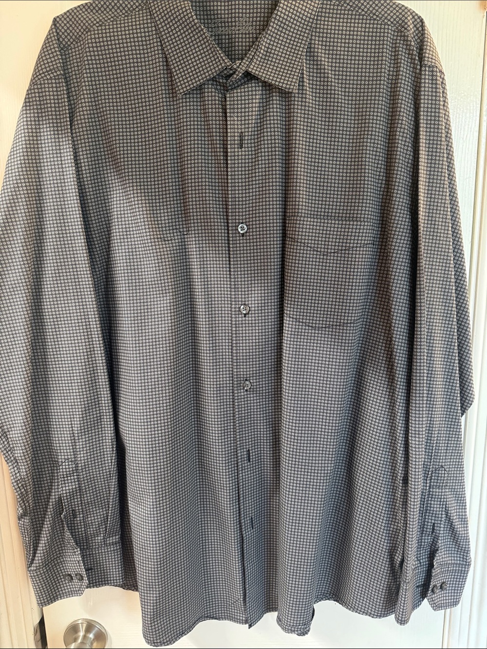 Tasso Elba Gray Micro-Check Long-Sleeve Dress Shirt